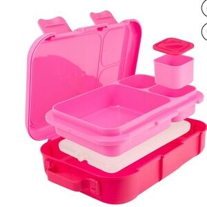 Deluxe Bento Box Pink BPA-Free Microwaveable tray. Dishwasher Safe. Freezer Pack